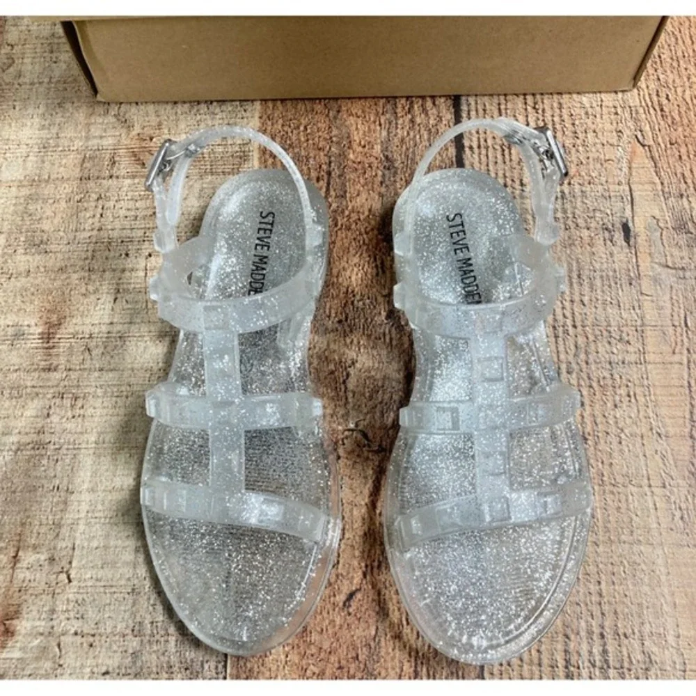 Steve Madden Kids‎ JTRIPPER Clear Glitter Jelly Gladiator Sandals Size 12 NEW
